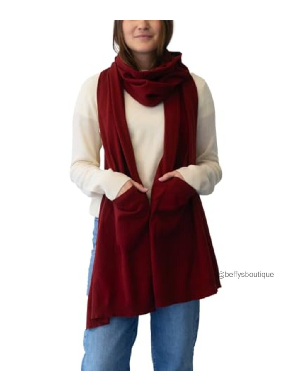 Cotton Cashmere Wrap Scarf with Pockets Oversized Cozy Cold Weather